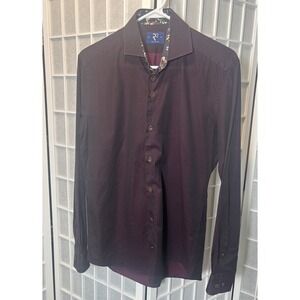 R2 Amsterdamn Luxury Bordo Cotton Twill Dress Shirt With Floral Trim $326‎